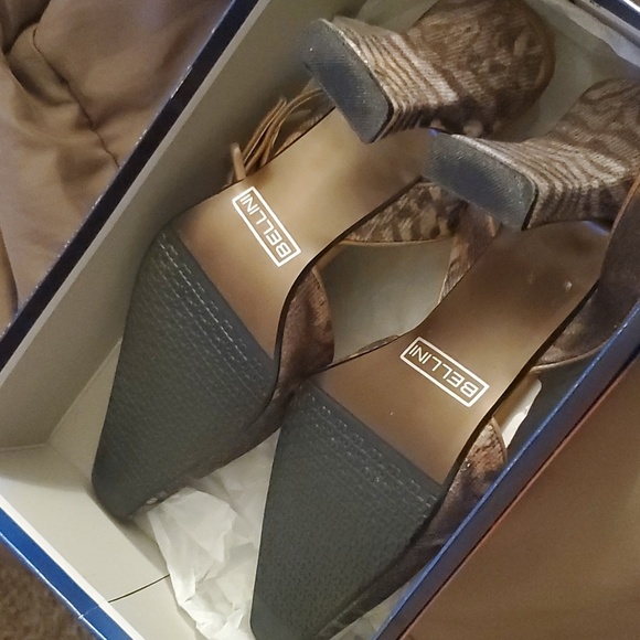 Bellini khaki brown fabric print heels - Picture 5 of 5